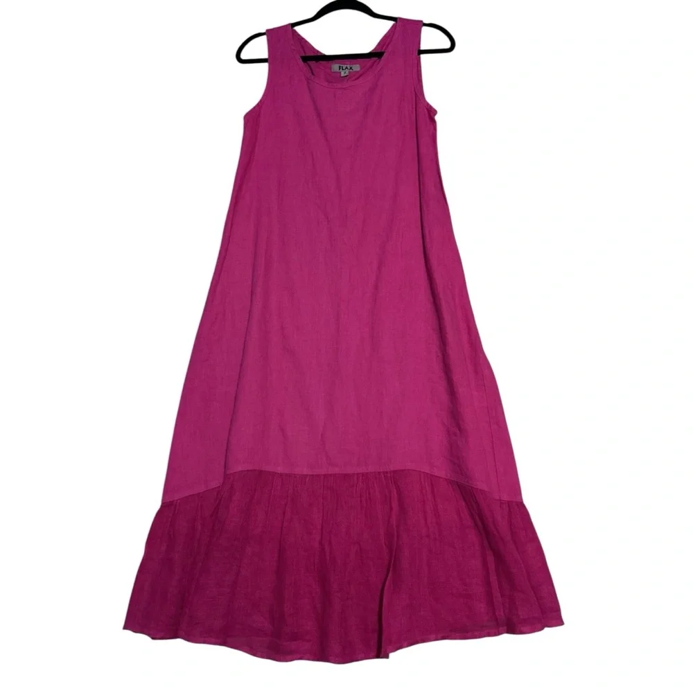 FLAX Pink Sleeveless Ruffle Hem Linen Midi Dress P (4/6) - Picture 12 of 13
